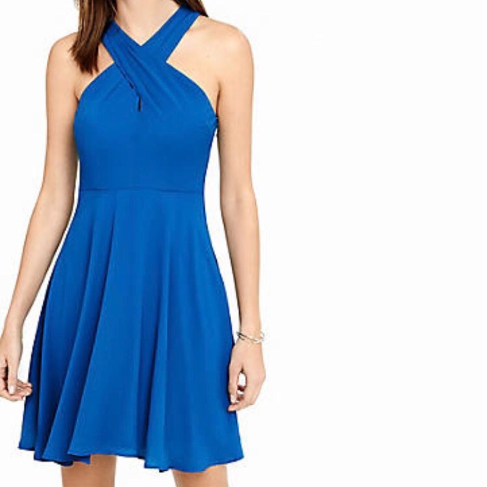 Blue fit and flare dress